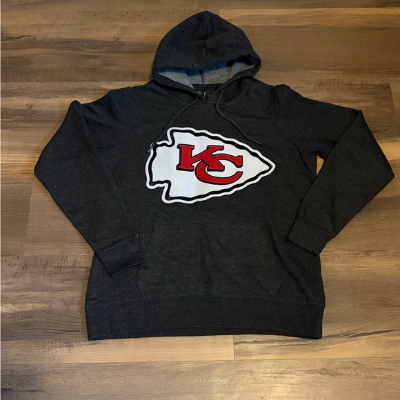 Antigua Tops - Womens Antigua Charcoal Hooded Sweatshirt w Red & White Kansas City Logo Size M
